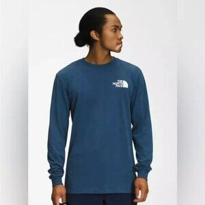 The North Face Long Sleeve Logo T Shirt Shady Blue Braethable Crew Neck Size L
